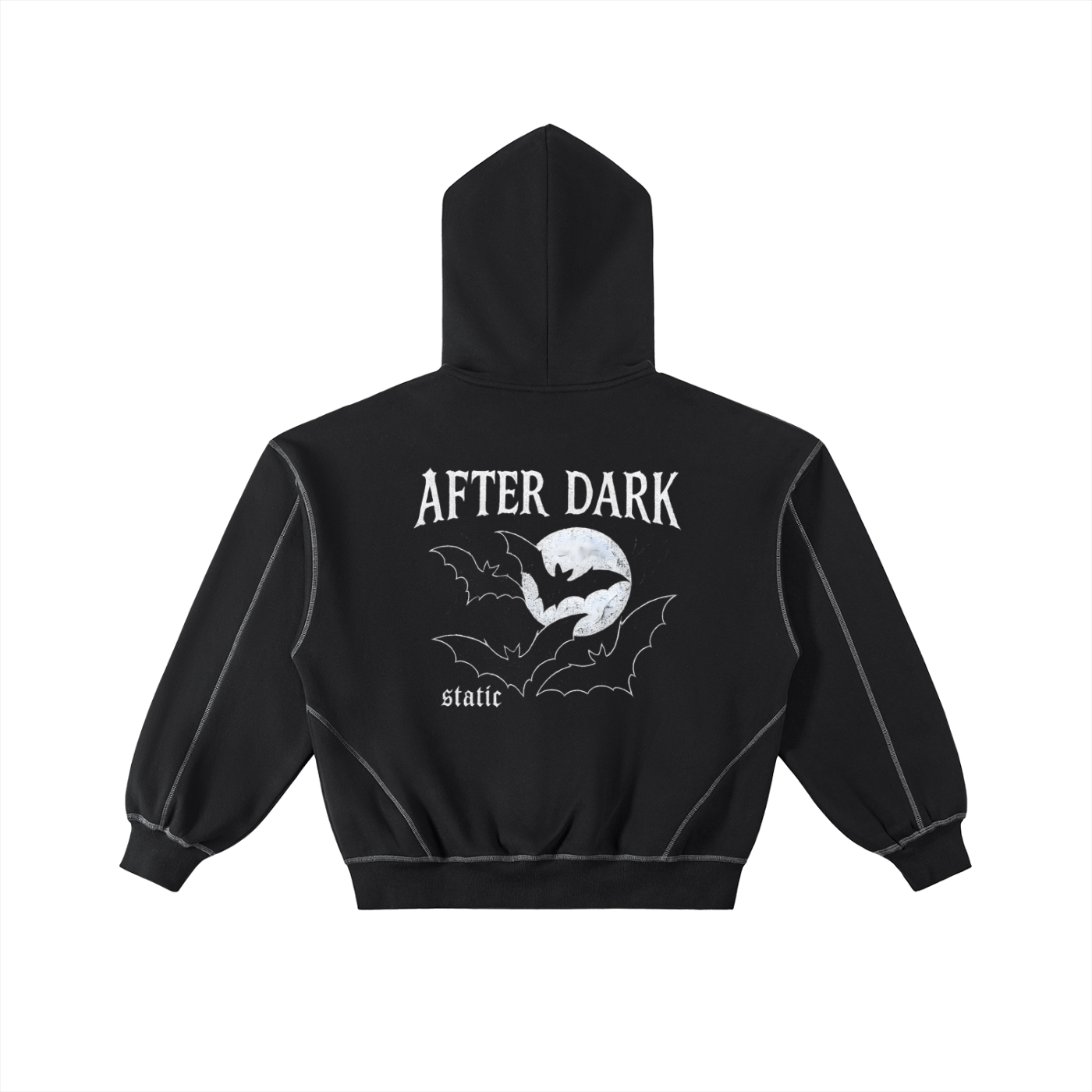 After Dark Contrast-Stitched Boxy Fleece Zip Hoodie (Static Set)