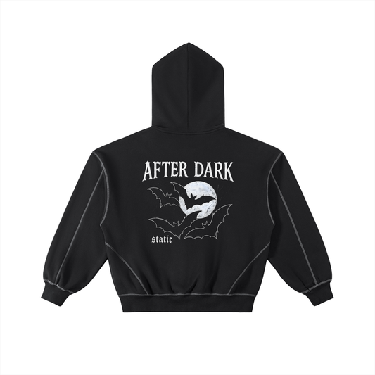 After Dark Contrast-Stitched Boxy Fleece Zip Hoodie (Static Set)